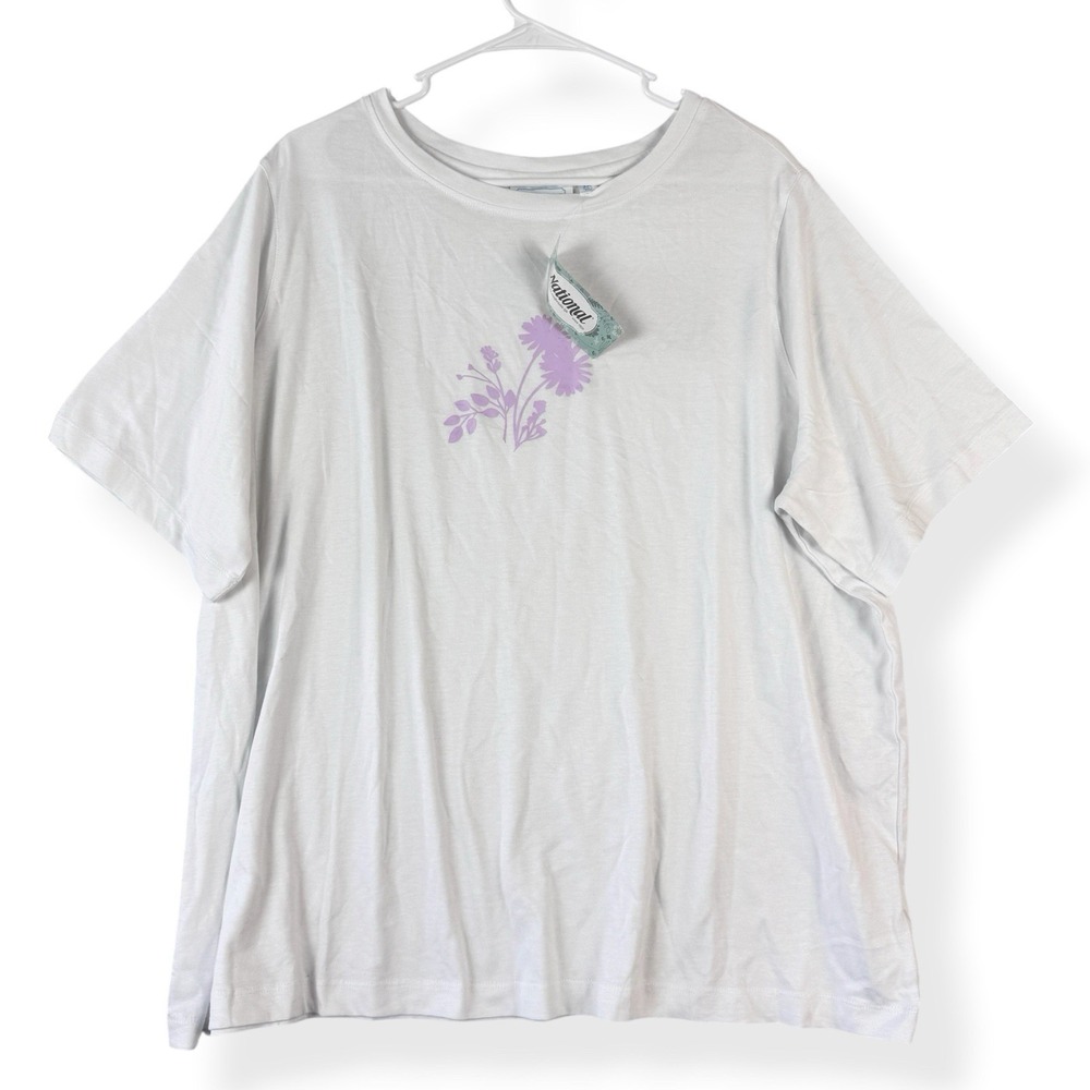National Womens 3X White Cotton Modal Floral Graphic T-Shirt 22866 NWT